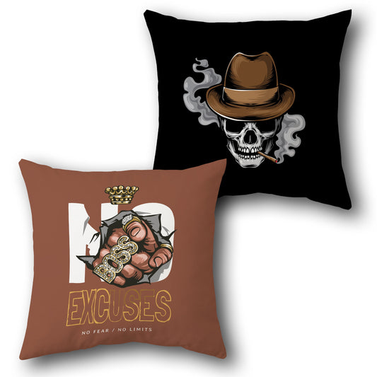 "No Fear Boss & Smoking Skull Cushion (Front & Back)"