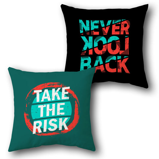 "Never Look Back - Take The Risk" Motivational Cushion (Single, Front & Back)