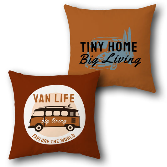 "Van Life - Tiny Home Big Living" Travel Cushion (Single, Front & Back)