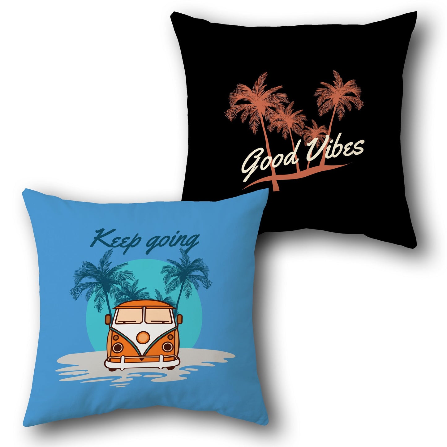 "Keep Going - Good Vibes" Tropical Cushion (Single, Front & Back)