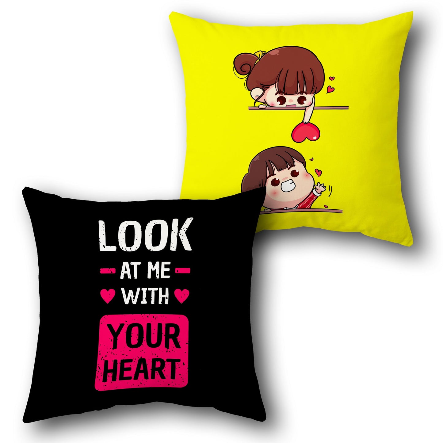 "Look At Me With Your Heart" Cute Love Cushion (Single, Front & Back)