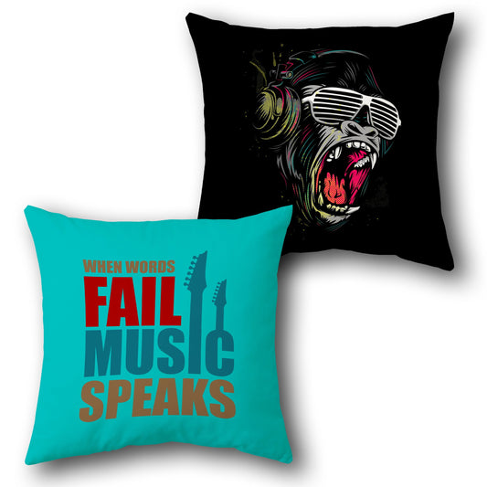 "Music Speaks Funky Monkey Cushion (Front & Back)"