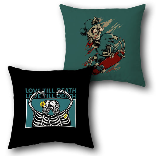 "Love Till Death Skeleton Skater Cushion (Front & Back)"