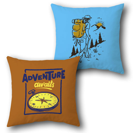 "Adventure Awaits Hiking Cushion (Front & Back)"