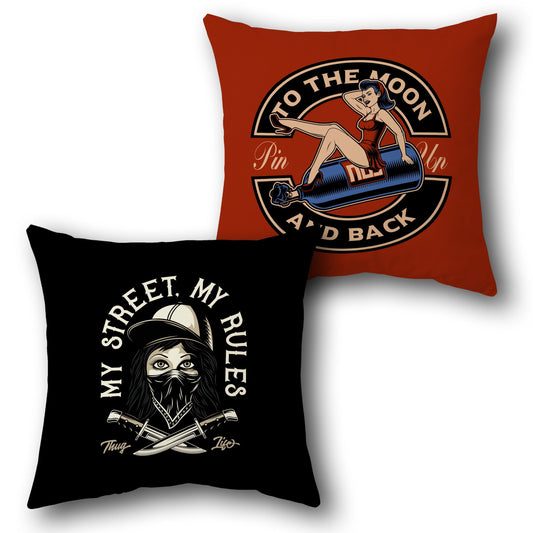 "Street My Rules (Front) & To the Moon and Back (Back) Cushion"