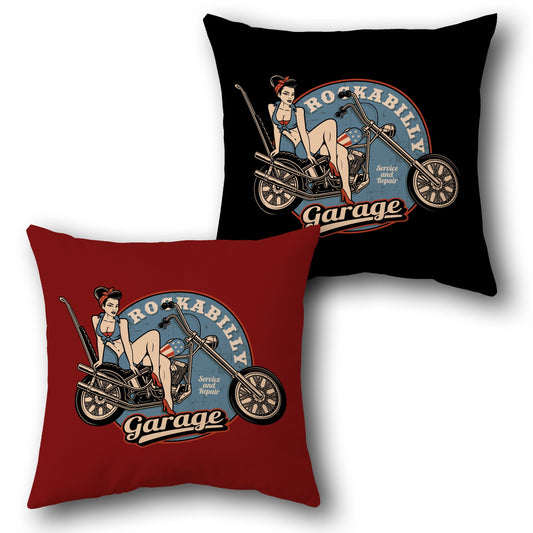 "Rockabilly Garage (Front & Back) Cushion"
