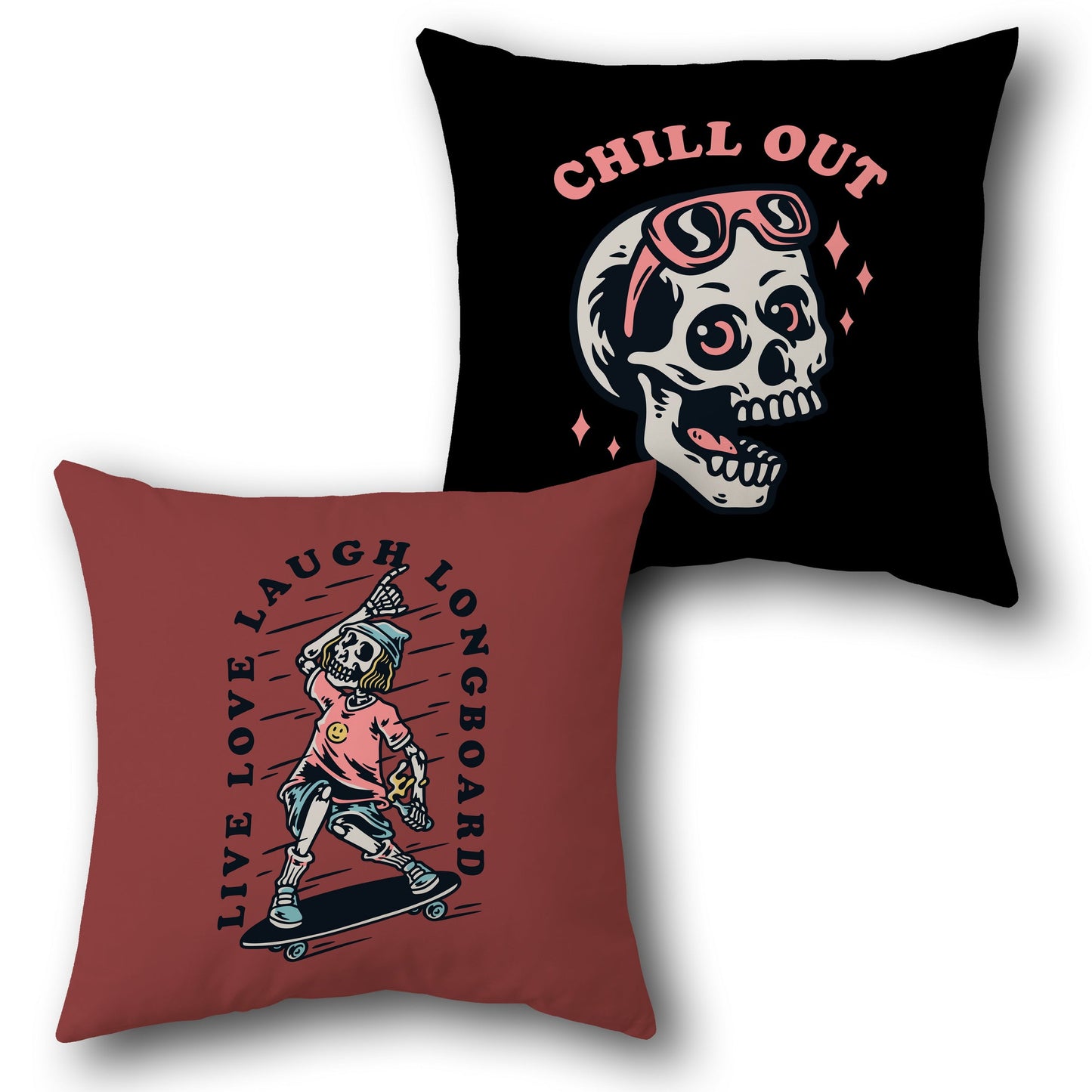"Live Laugh Love Longboard (Front) & Chill Out (Back) Cushion"