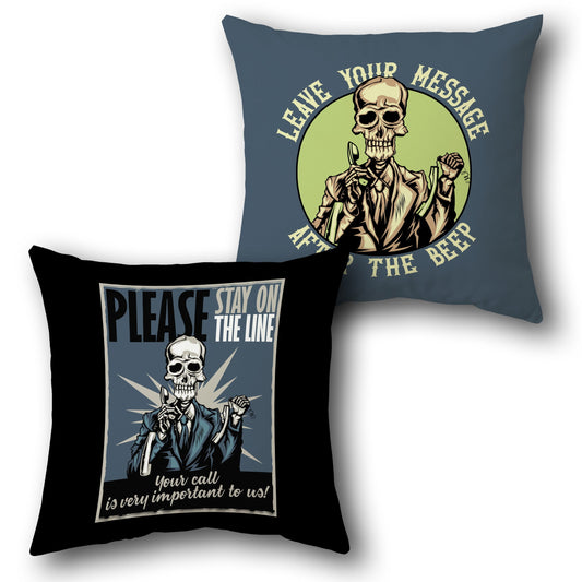 "Please Stay on the Line (Front) & Leave Your Message After the Beep (Back) Cushion"
