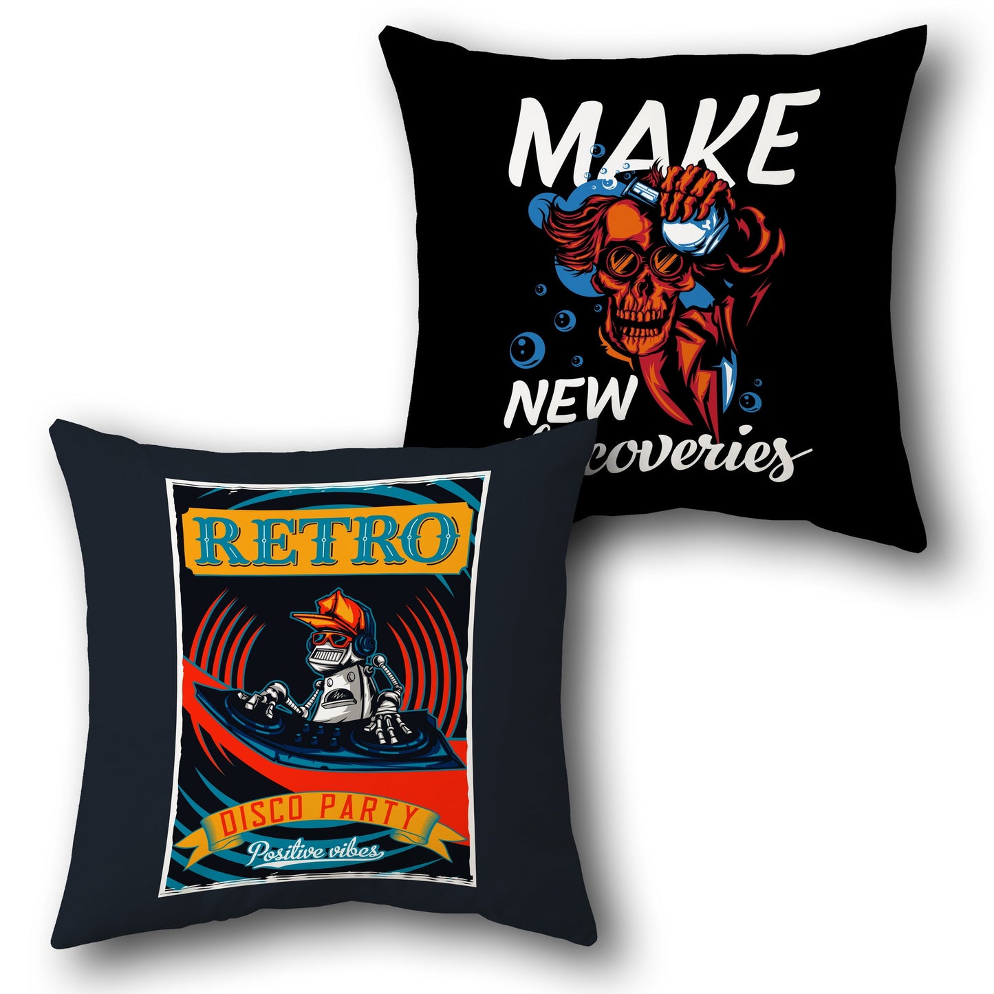 "Retro Disco Party (Front) & Make New Discoveries (Back) Cushion"