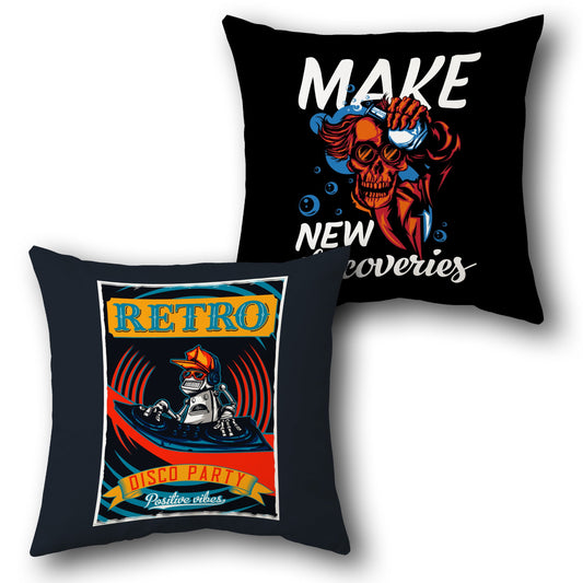"Retro Disco Party (Front) & Make New Discoveries (Back) Cushion"