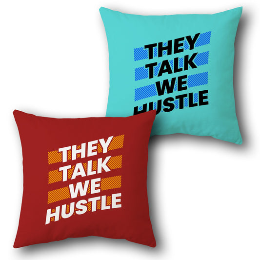 They Talk We Hustle Motivational Cushion (Front & Back)