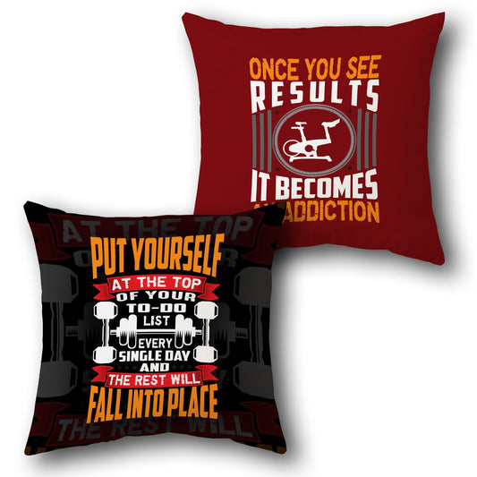 "PUT  YOURSELF Fitness Motivation" Cushion (Front & Back)