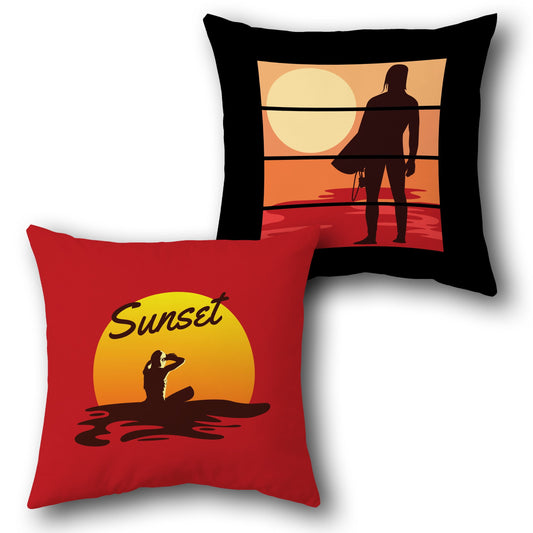 "Sunset Surfer" Coastal Cushion (Front & Back)