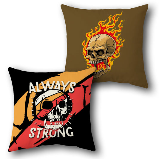 "Always Strong" Fiery Skull Cushion (Front & Back)
