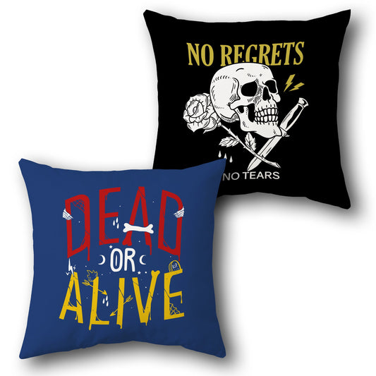"No Regrets Dead or Alive" Skull Cushion (Front & Back)