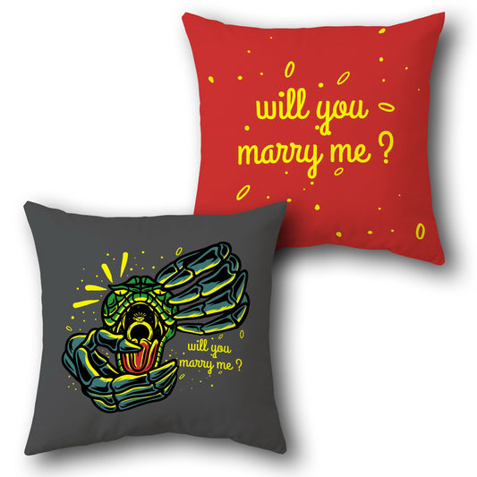 "Will You Marry Me?" Skeleton Proposal Cushion (Front & Back)