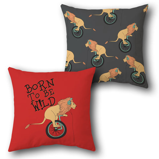 "Born to Be Wild" Lion Unicyclist Cushion (Front & Back)