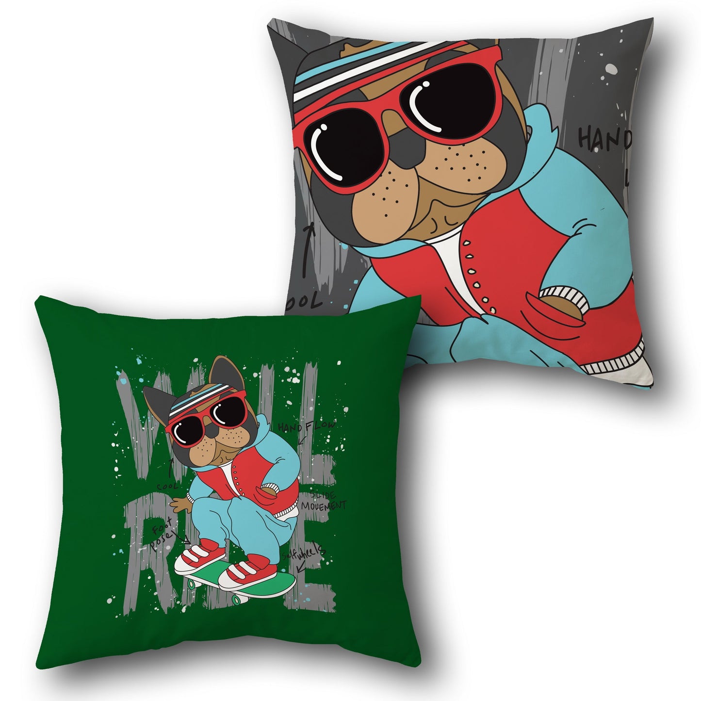 "Wild Ride Skater Dog" Cushion (Front & Back)