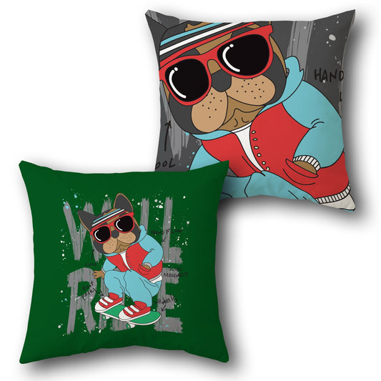 "Wild Ride Skater Dog" Cushion (Front & Back)