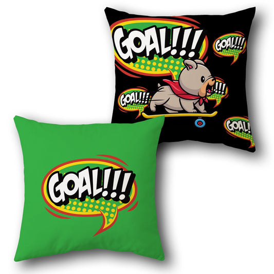 "Goal!!! Skateboarding Dog" Cushion (Front & Back)