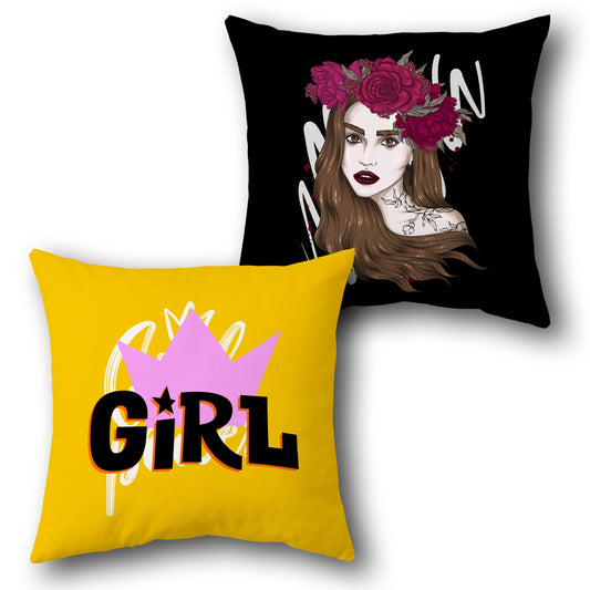 Girl Power Floral Crown Cushion (Front & Back)
