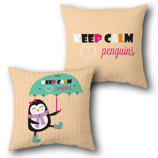 Keep Calm Penguins Single Cushion (Front & Back)