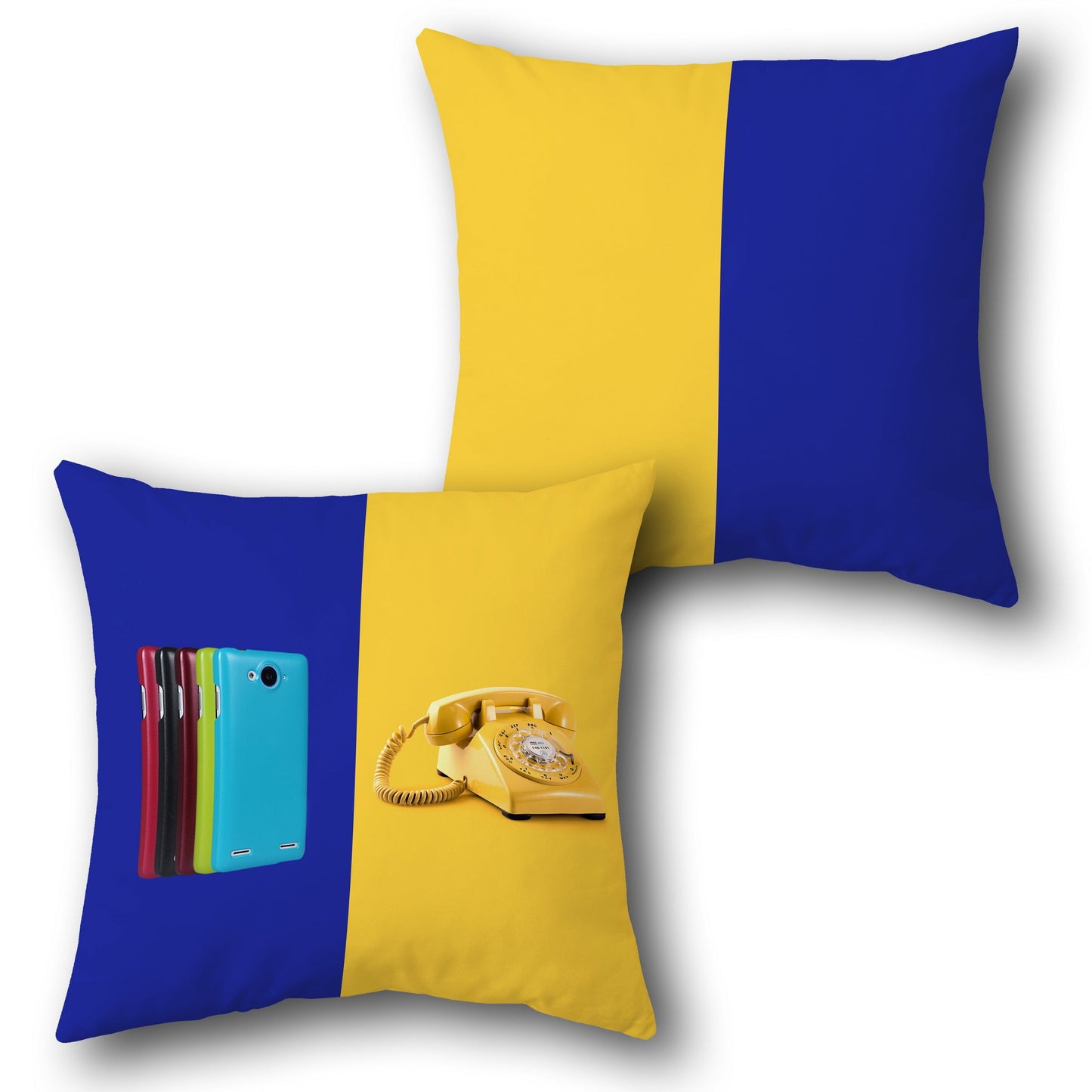 Tech Retro Blue and Yellow Throw s  Design Cushion Single (Front & Back)