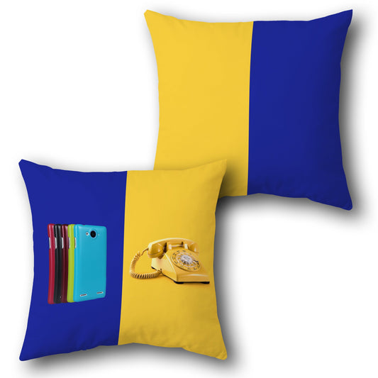 Tech Retro Blue and Yellow Throw s  Design Cushion Single (Front & Back)
