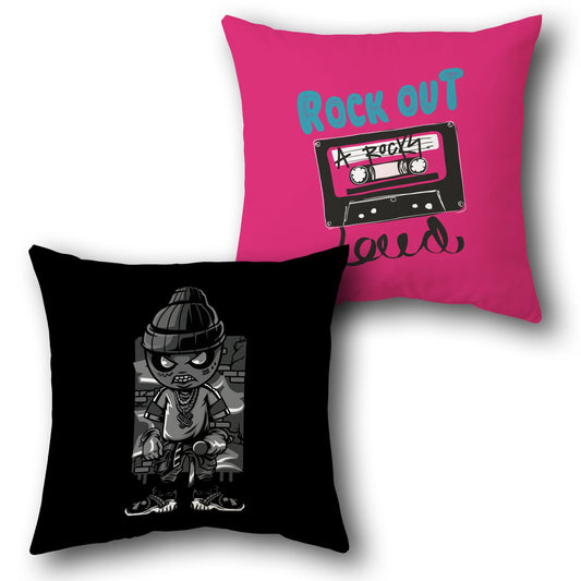 Rock Out Black and Pink Throw s  Design Cushion Single (Front & Back)