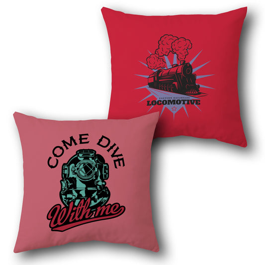 Vintage Journey   - Deep Red & Coral Pink Design Cushion Single (Front & Back)