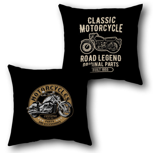Classic Motorcycle   - Onyx Black Design Cushion Single (Front & Back)