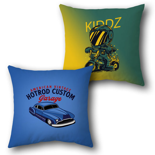Retro Racer   - Cobalt Blue & Lime Green Design Cushion Single (Front & Back)