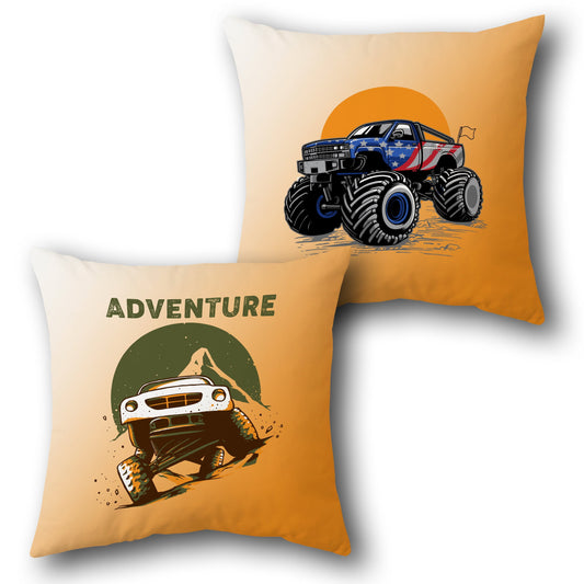 Monster Truck Adventure   - Warm Beige & Sun Orange Design Cushion Single (Front & Back)