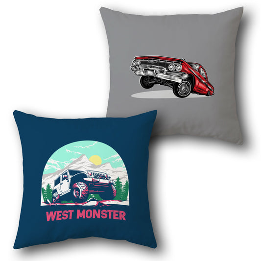 Off-Road Beast   - Navy Blue & Steel Gray Design Cushion Single (Front & Back)