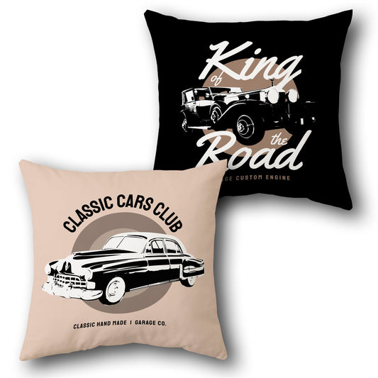 King of the Road Classic Cars Cushion (Front & Back)