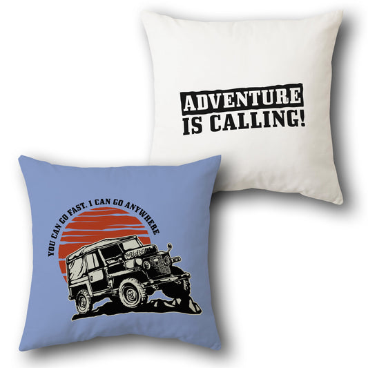 Blue White Adventure Calling Cushion (Front & Back)