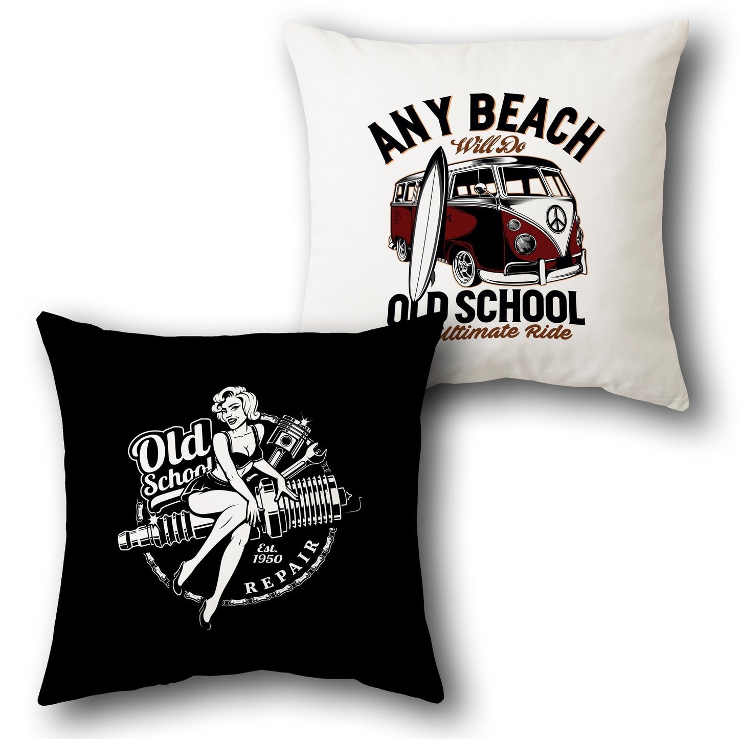 Old School Beach Van Cushion (Front & Back)