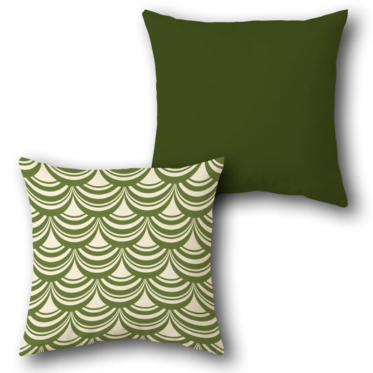 Scallop Pattern Throw  Scalloped Wave  in Forest Green and Cream  Design Cushion Single (Front & Back)