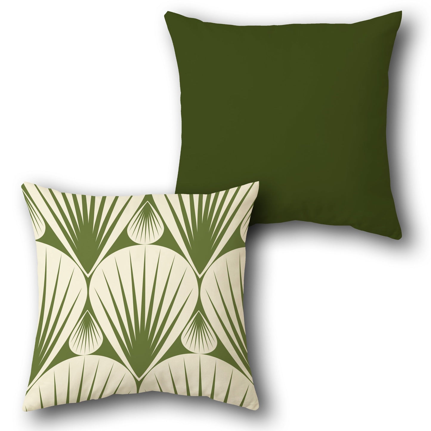 Art Deco Fan  in Forest Green and Cream  Design Cushion Single (Front & Back)