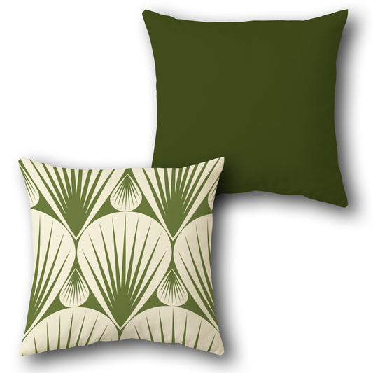 Art Deco Fan  in Forest Green and Cream  Design Cushion Single (Front & Back)