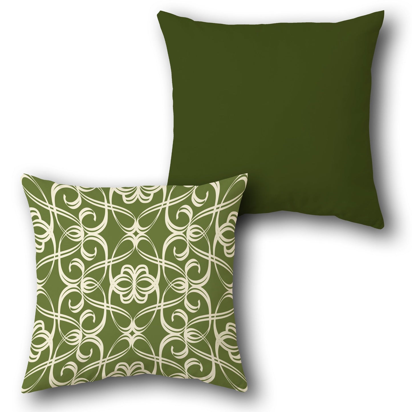 Swirl  in Forest Green and Cream  Design Cushion Single (Front & Back)