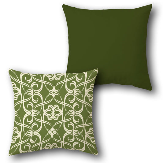 Ornate Swirl  in Forest Green and Cream  Design Cushion Single (Front & Back)