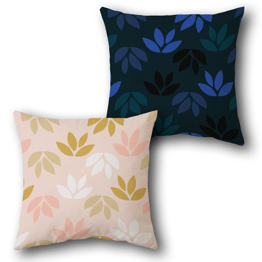 Leaf Motif  in Navy Blue and Pink  Design Cushion Single (Front & Back)