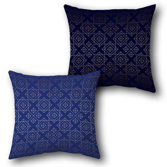 Geometric Grid  in Navy Blue and Gold  Design Cushion Single (Front & Back)