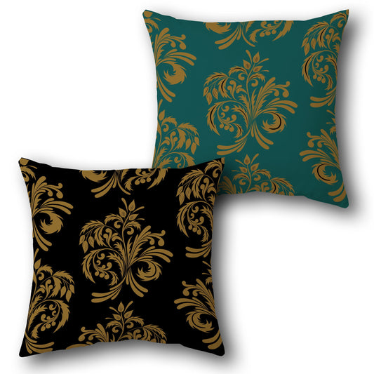 "Floral Gold & Teal " Design Cushion Single (Front & Back)