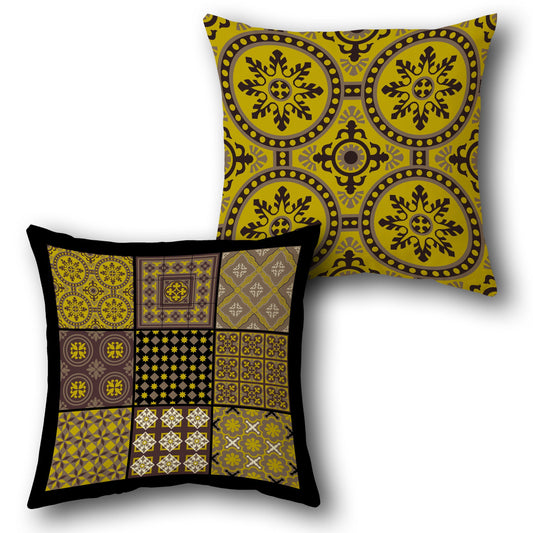 "Ornate Yellow & Patchwork " Design Cushion Single (Front & Back)