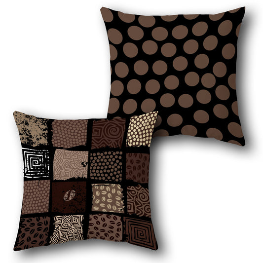 "Coffee Patchwork & Polka Dot " Design Cushion Single (Front & Back)