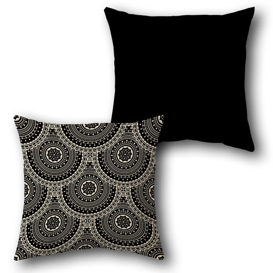 "Intricate Mandala & Solid Black " Design Cushion Single (Front & Back)