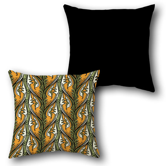"Tribal Orange & Solid Black " Design Cushion Single (Front & Back)