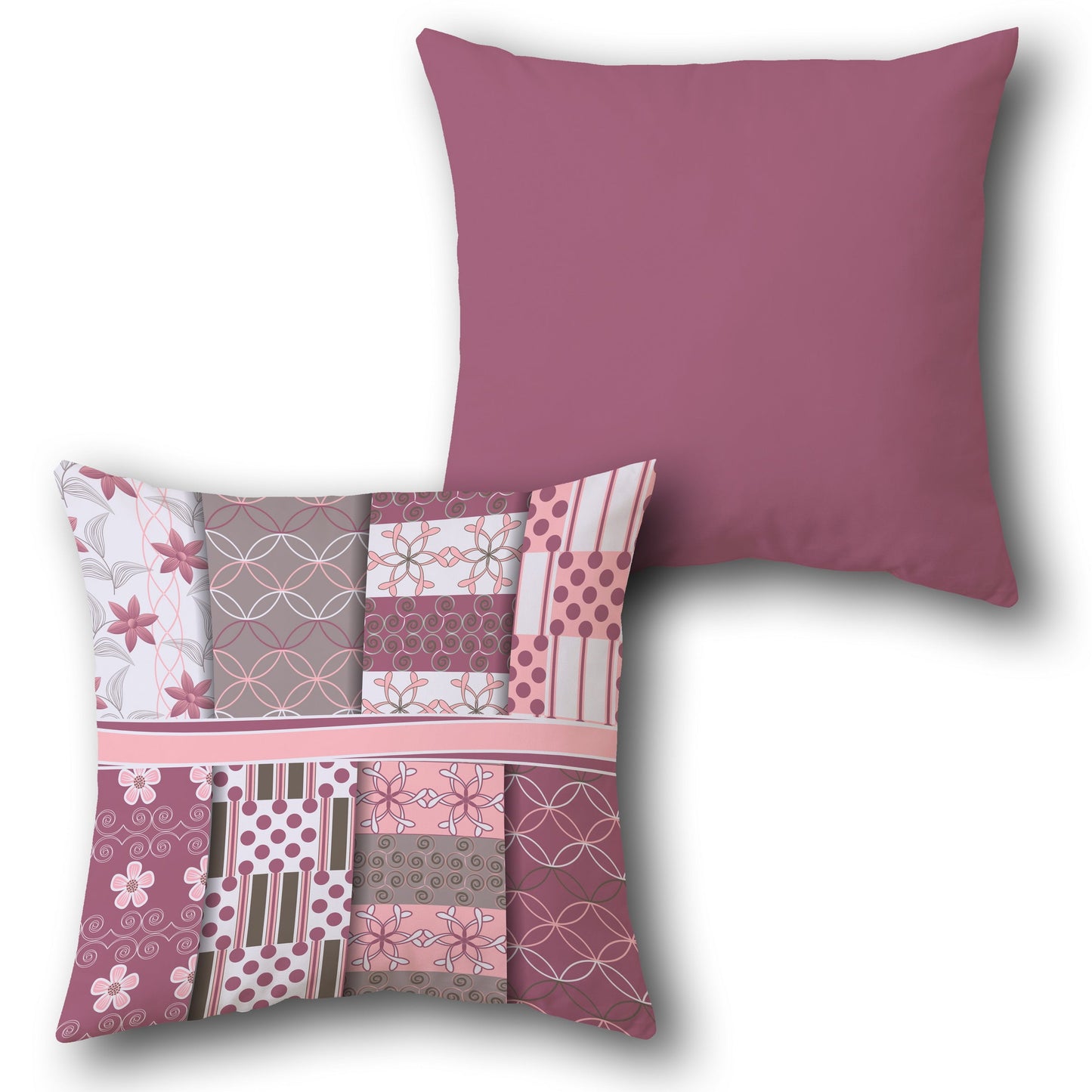 "Patchwork Pink & Solid Plum " Design Cushion Single (Front & Back)